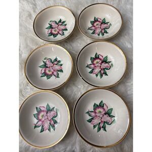 Mount Clemens Pottery Modern Orchid Fruit Bowls 22K Gold Rim Set of 6 C-53
